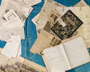 Skupina archivních materiálů včetně korespondence, novinových výstřižků, plánů, patentů, materiálů pro přednášky a modelů pecí; od Unbekannt