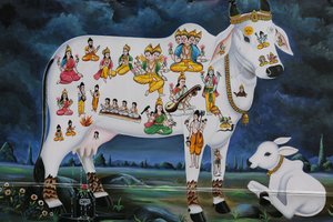 hinduistické malování. Posvátná kráva a tele. Indie od Unbekannt