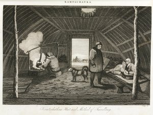 Kamčatská chata (extrémní východní poloostrov Ruska) a transportní saně, cca 1810 od Unbekannt