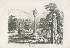 Ilam Church - Ancient Crosses: litografie, 1849 od Unbekannt