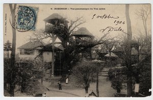 Ile de France, Hauts de Seine (92), Le Plessis Robinson (Le Plessis-Robinson): panoramatický pohled na „True Arbre“, guintu instalovanou na vrcholu kaštanu - Pohlednice z roku 1904 od Unknown