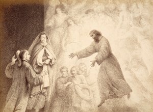 Ve Sféře Marsu se Dante setkává s duchem svého předka Cacciaguidy. Ilustrace k XV. kántu Paradisa Božské komedie Danta Alighieriho. Dílo Francesa Scaramuzzy věnované florentskému magistrátu. od Unbekannter Künstler