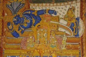 Indie, Tamil Nadu, Srirangam, Sri Ranganathaswamy hinduistický chrám (původní 10. století), nástěnná malba Višnua. od Unbekannt