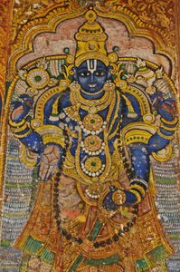 Indie, Tamil Nadu, Srirangam, Sri Ranganathaswamy hinduistický chrám (původní 10. století), nástěnná malba Višnua. od Unbekannt