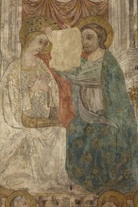 Interiér. Severní přechod. Oltář (Altar de las pinturas murales). Originál z hlavní kaple. Nástěnné malby (fresky?). Detail. Konec 14. století. od Unbekannt