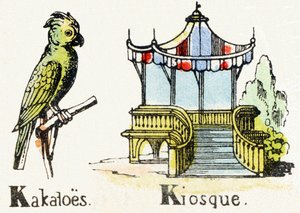 K - Kakatoes Kiosque - Child Entertainment Alphabet c.1890 (litografie) od Unbekannt