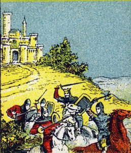 Král Ludvík VI. Le Gros bojoval proti loupeži pánů království. Gravírování v „Histoire de France". Série reklamních obrázků zveřejněných jménem Louita, 24 rue d