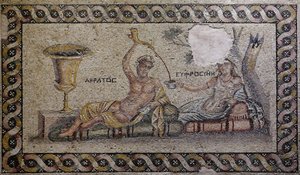 Kratos (Cratos) a Euphrosyne (Euthymia) - Mozaika, Akratos a Euphrosyne, Muzeum mozaiky Zeugma, Gaziantep, oblast jihovýchodní Anatolie, Anatolie, Turecko, Asie od Unbekannter Künstler