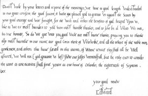 Dopis krále Edwarda VI. ve věku 9 let svému strýci Edwardu Seymourovi, ve kterém mu blahopřeje k vítězství nad Skoty v bitvě u Pinkie dne 10. od Unbekannt