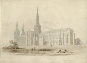 Katedrála Lichfield – South East View: drawing and wash, nd [?19. století] od Unbekannt