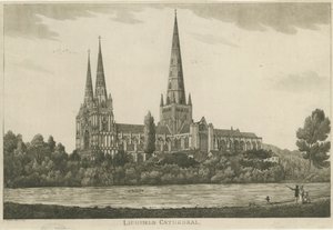 Katedrála Lichfield - South View: rytina akvatinty, nd [c 1820-1830] od Unbekannt