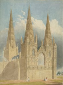Katedrála Lichfield – západní fronta: malba akvarelem a [c 1840] od Unbekannt
