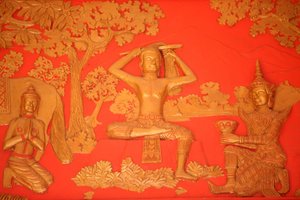 Život Buddhy. Velká Tonsura: Buddha si stříhá vlasy svým mečem. Phnom Penh Kambodža od Unbekannt