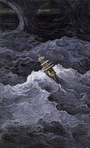Literatura: Loď uprostřed moře. Ilustrace k románu Samuela Taylora Coleridge (1772-1834) "Rime of the Ancient Mariner". Barevná rytina podle ilustrace Gustava Doreho. od Unbekannter Künstler