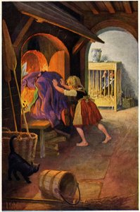 Literatura. Pohádka. Jeníček a Mařenka a čarodějnice. Ilustrace Otto Kubela k pohádce bratří Grimmů. Pohlednice, Německo, cca 1900 (pohlednice) od Unbekannter Künstler
