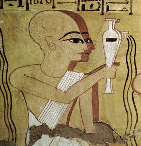 Luxor Théby: Deir el Medineh, nekropole řemeslníků. Kněží praktikující očistu. Hrobka z 19. dynastie. od 