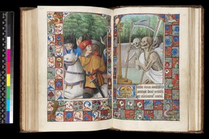 MS 92 f.132v-133r, Office of the Dead, Matins, The Three Living and Three Dead, z Knihy hodin, západní Francie, použití Říma, 1490-1510 od Unbekannt