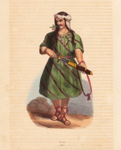 Muž z kmene Karenů (Karene nebo Karyang) (Barma, Myanmar) - Muž z kmene Karenů (Karianů) v jižní Barmě - ručně kolorovaný dřevoryt z knihy "Mores, Uses et Costumes de tous les Peoples du Monde, Asia" od Auguste Wahlena, pseudonym Jean Francois Nicol od Unbekannter Künstler