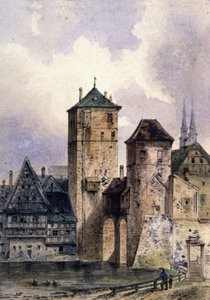 Středověké město na Rýně, asi 1850-1900 (akvarel) od Unbekannter Künstler