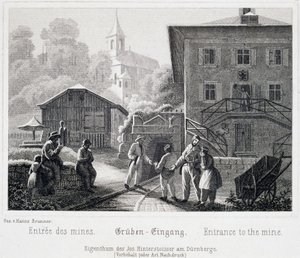 Solný důl: vchod do dolu, v Durrnberg, Rakousko, kolem roku 1850 od Unbekannt