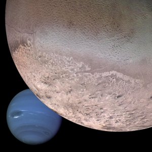 Sestřih Neptunu a jeho měsíce Triton (digitální snímek) od Unbekannt