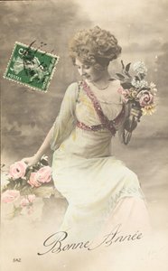 Stará pohlednice/Šťastný rok/Přání/Žena Belle Epoque od William M. Timlin