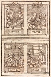 Zlatnické a alchymistické symboly: Saturn a olovo, Jupiter a cín, Měsíc a stříbro, Slunce a zlato - Zlatníci a Stříbrníci Alchymistická symbolika od Unbekannt