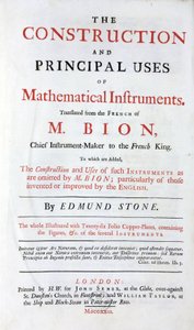 Titulní strana knihy Nicolase Biona (1652-1933) o matematických přístrojích, anglický překlad, s dodatkem „Anglická vylepšení“, publikované v Londýně v roce 1723 od Unbekannt