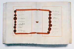 Strana Versailleské smlouvy se signatáři, 28. června 1919 (inkoust na papíře) od Unbekannt