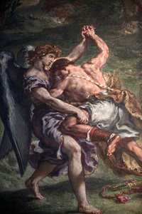 Obraz Eugena Delacroixe v bazilice Saint Sulpice, Paříž: Jakub bojující s andělem, Paříž, Francie od Unbekannt