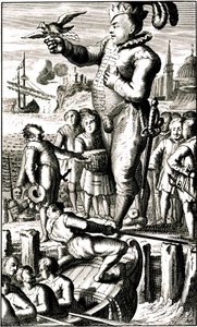 Pantagruel sendet Nachrichten an Gargantua mittels einer Brieftaube (Rabelais)