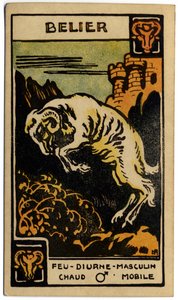 Paranormální. Astrologie. Beran (Beran). Astrologická karta od: Le Tarot Astrologique (Astrologický tarot), Georges Muchery, Francie od Unbekannter Künstler