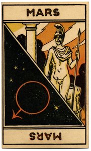 Paranormální. Astrologie. Mars (planeta). Astrologická karta od: Le Tarot Astrologique (Astrologický tarot), Georges Muchery, Francie od Unbekannter Künstler