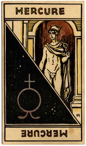Paranormální. Astrologie. Merkur (planeta). Astrologická karta od: Le Tarot Astrologique (Astrologický tarot), Georges Muchery, Francie od Unbekannter Künstler