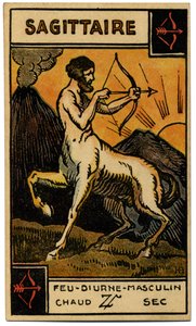 Paranormální. Astrologie. Střelec (Lučištník). Astrologická karta od: Le Tarot Astrologique (Astrologický tarot), Georges Muchery, Francie od Unbekannter Künstler
