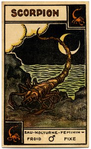 Paranormální. Astrologie. Štír (Štír). Astrologická karta od: Le Tarot Astrologique (Astrologický tarot), Georges Muchery, Francie od Unbekannter Künstler