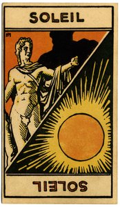 Paranormální. Astrologie. Slunce (hvězda). Astrologická karta od: Le Tarot Astrologique (Astrologický tarot), Georges Muchery, Francie od Unbekannter Künstler