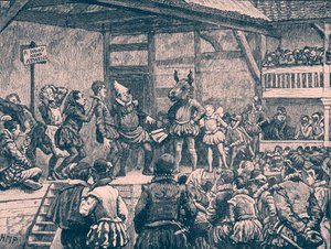Představení Shakespearova Snu noci svatojánské (rytina) od Unbekannter Künstler