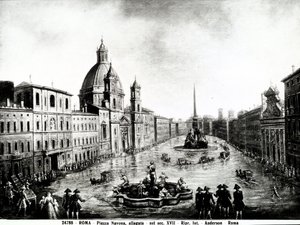 Piazza Navona v Římě, tisk domů ze 17. století v Římě od Unbekannt