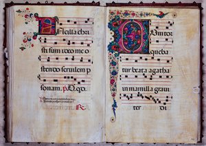 Knihovna Piccolomini: sborová kniha, cod.12.N, násl. 92v-93r s „foliovanou iniciálou“, od Venturino Mercati. od Unbekannter Künstler