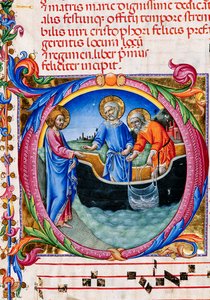 Knihovna Piccolomini: sborová kniha, treska. 27.11, násl. 1r s „Povolání svatého Petra a svatého Ondřeje“, od Sano di Pietro. Detail. od Unbekannter Künstler
