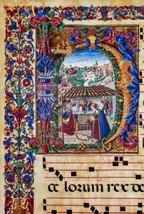 Knihovna Piccolomini: sborová kniha, treska. 2.B, násl. 5v s „Nativity“, od florentského iluminátora. Detail. od Unbekannter Künstler