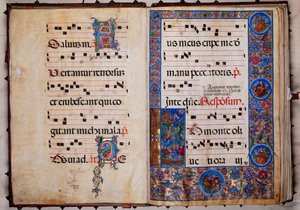 Knihovna Piccolomini: sborová kniha, treska. 8-H, ff. 1v-2r s „Kristem v zahradě Getsemanské“, od Bernardina Cignoniho. od Unbekannter Künstler