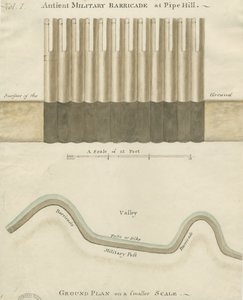 Pipehill - Vojenská barikáda: kresba akvarelem, nd [1749-1823] od Unbekannt