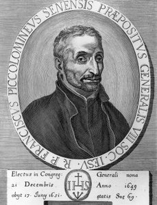 Portrét Francesca Piccolominiho (1582-1651), italského jezuity, byl generálním představeným Tovaryšstva Ježíšova v letech 1649 až 1651, rytina od William M. Timlin