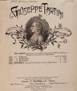 Portrét Giuseppe Tartiniho. Frontispis hudební partitury Sonáty od Unbekannter Künstler