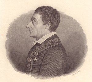 Portrét italského matematika a astronoma Josepha-Louise Lagrange, nebo Giuseppe Lodovico Lagrangia (1736-1813), mědirytina od Locatelliho z medaile od William M. Timlin