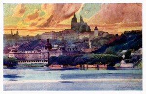 Praha: Hrad a Strakova akademie od Unbekannter Künstler