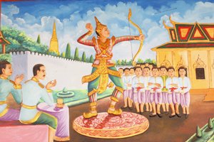 Klášter Preah Prom Rath Život Buddhy Princ Siddhartha Gautama se stal šampionem v šermu, zápase a lukostřelbě, Siem Reap, Kambodža od Unbekannt