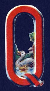Q jako Quack . Beetle decoupis na téma zvířata. Rytina. Série 26 vaflových chromolitografů anglického původu. Editor a ilustrátor neznámý. Konec 19. století. Rozměr: 5,5 x 3,5 cm od Unbekannt